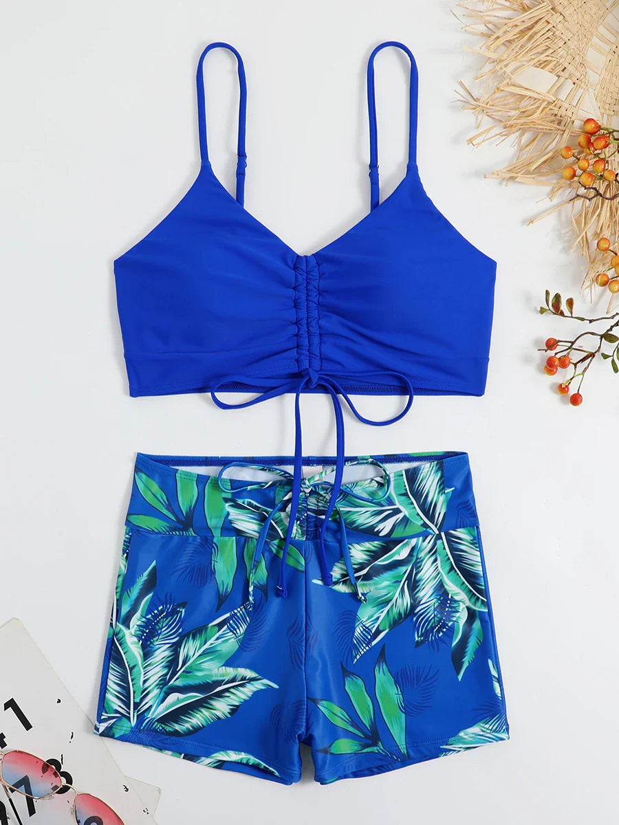 Bikini Suits- Leaf Print Beach Bikini Suit- - IndioGear Women Clothing