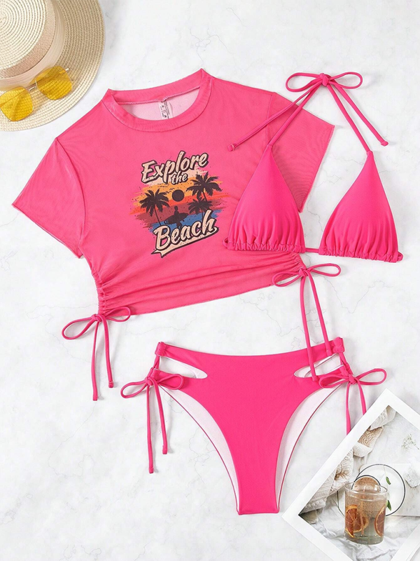 Bikinis- Beach Adventure Bikini Swim Set - Adaptable Three-Piece Beachwear- - IndioGear.com