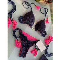 Bikinis- Cherry Print Micro Bikini 2-Piece Neon Swimsuit- - IndioGear