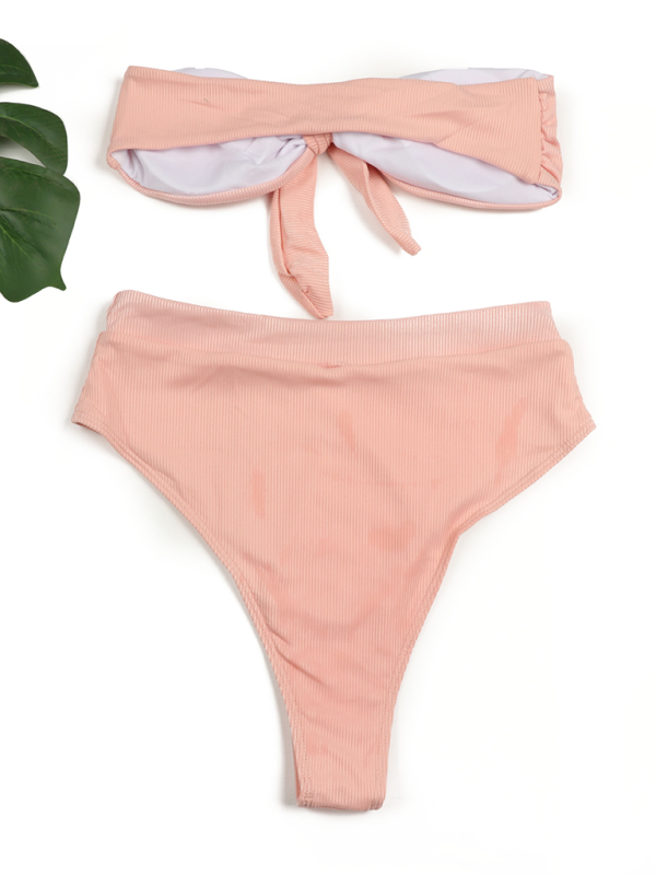 Bikinis- High-Waist Bikini Set with Bandeau Top for Women- - IndioGear.com