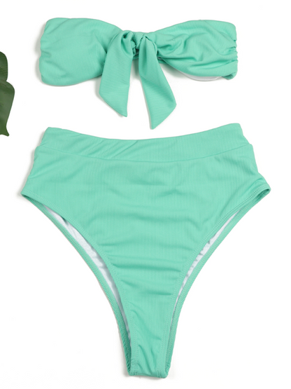 Bikinis- High-Waist Bikini Set with Bandeau Top for Women- - IndioGear.com