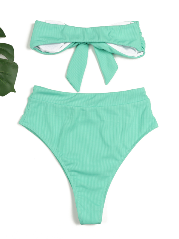 Bikinis- High-Waist Bikini Set with Bandeau Top for Women- - IndioGear.com