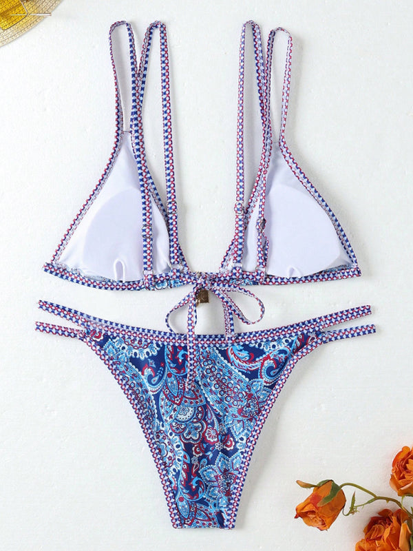 Bikinis- Paisley Swimsuit Triangle Bikini Top & Bottoms 2 Piece- - IndioGear Women Clothing