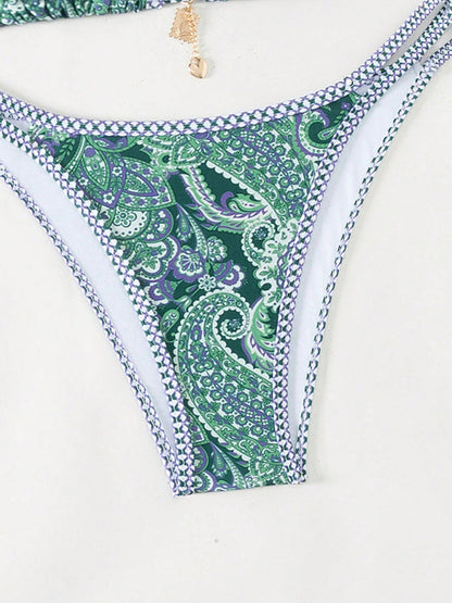 Bikinis- Paisley Swimsuit Triangle Bikini Top & Bottoms 2 Piece- - IndioGear Women Clothing