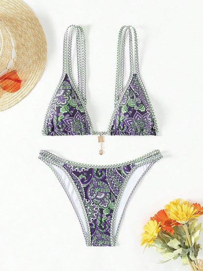 Bikinis- Paisley Swimsuit Triangle Bikini Top & Bottoms 2 Piece- - IndioGear Women Clothing