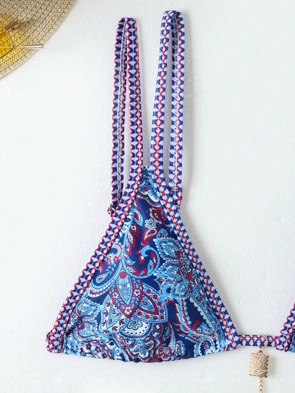 Bikinis- Paisley Swimsuit Triangle Bikini Top & Bottoms 2 Piece- - IndioGear Women Clothing