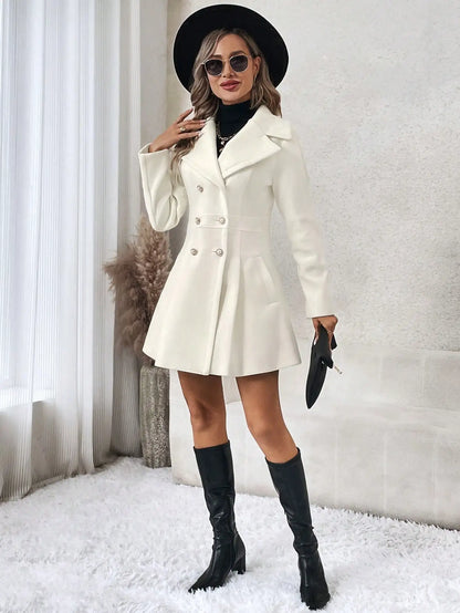 Blazer Dresses- Tailored White Coat Elegant Long Blazer Dress for Women- - IndioGear.com