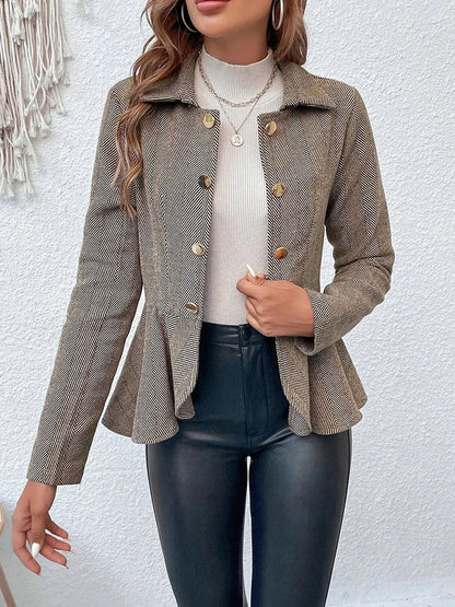 Blazers- Herringbone Peplum Blazer for Elegant Outings- - IndioGear.com