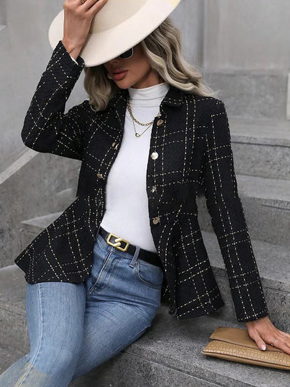 Blazers- Herringbone Peplum Blazer for Elegant Outings- - IndioGear.com