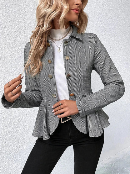 Blazers- Herringbone Peplum Blazer for Elegant Outings- - IndioGear.com