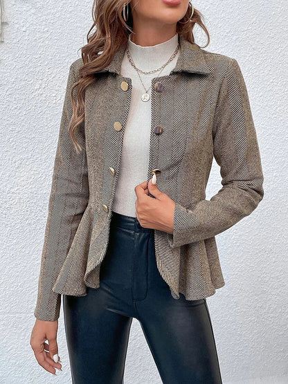 Blazers- Herringbone Peplum Blazer for Elegant Outings- - IndioGear.com