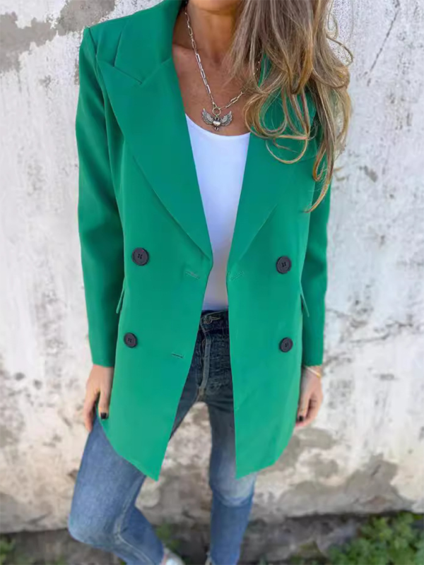 Blazers- Structured Double-Breasted Blazer for Professional Look- Green- IndioGear.com