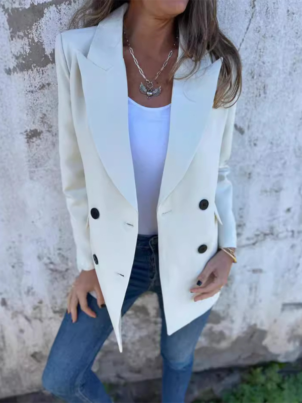 Blazers- Structured Double-Breasted Blazer for Professional Look- White- IndioGear.com