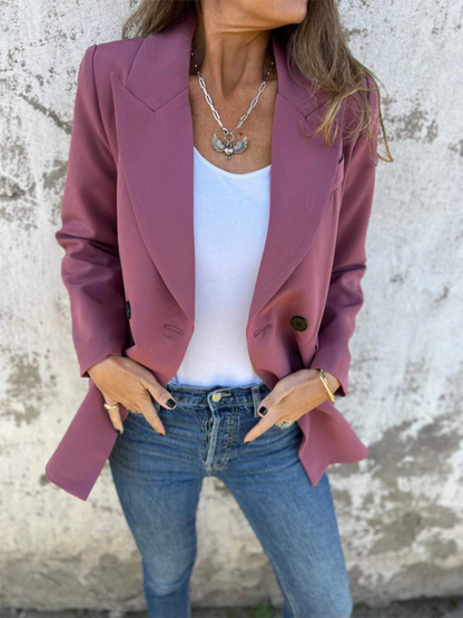 Blazers- Structured Double-Breasted Blazer for Professional Look- Purplish red- IndioGear.com