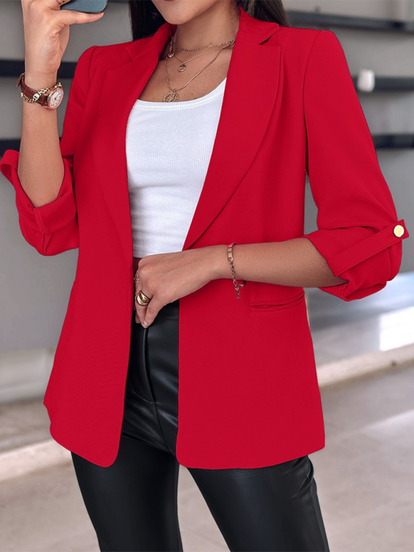 Blazers- Tailored Open-Front 3/4 Sleeve Blazer for Office- - IndioGear.com