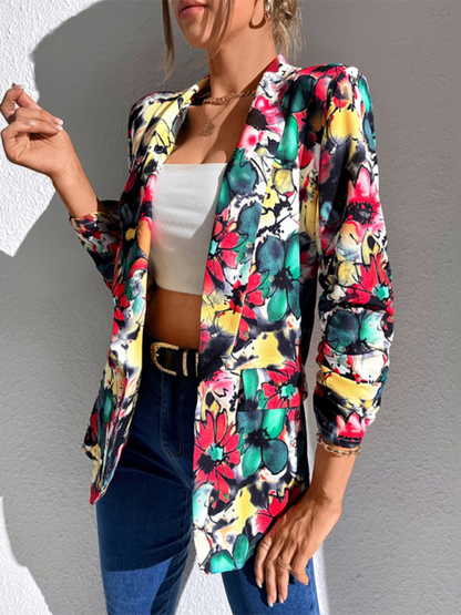 Blazers- Women Floral Shawl Blazer for Professional Settings- - IndioGear.com