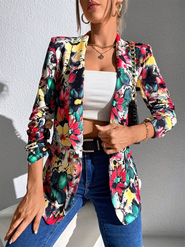 Blazers- Women Floral Shawl Blazer for Professional Settings- - IndioGear.com