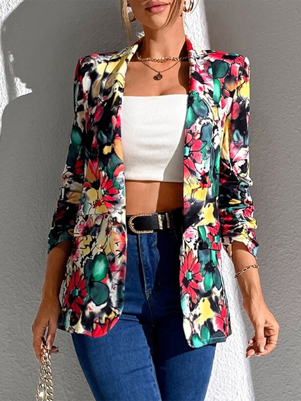 Blazers- Women Floral Shawl Blazer for Professional Settings- - IndioGear.com