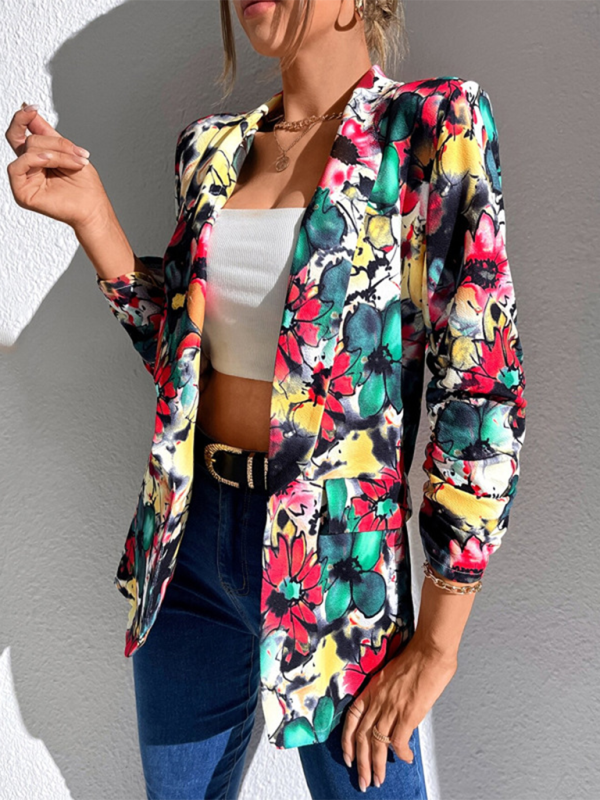 Blazers- Women Floral Shawl Blazer for Professional Settings- - IndioGear.com