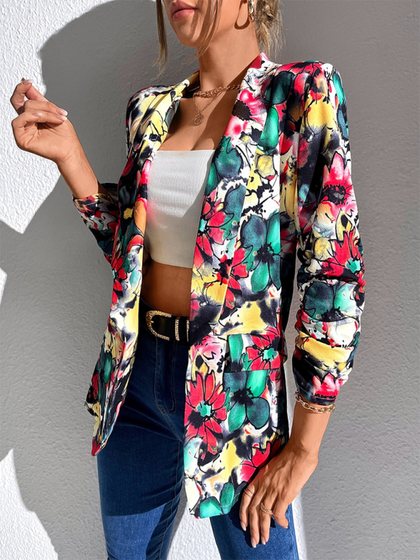 Blazers- Women Floral Shawl Blazer for Professional Settings- - IndioGear.com