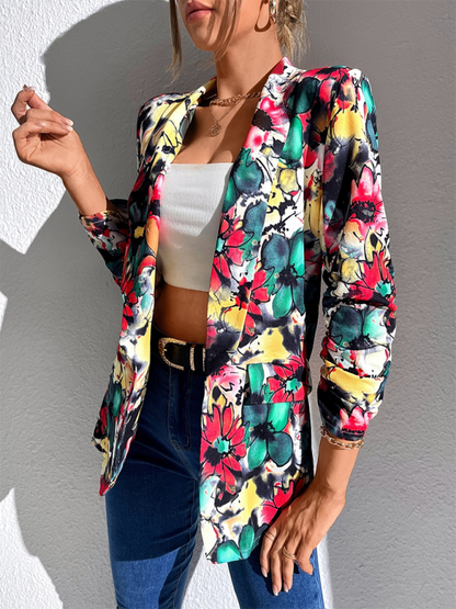 Blazers- Women Floral Shawl Blazer for Professional Settings- - IndioGear.com