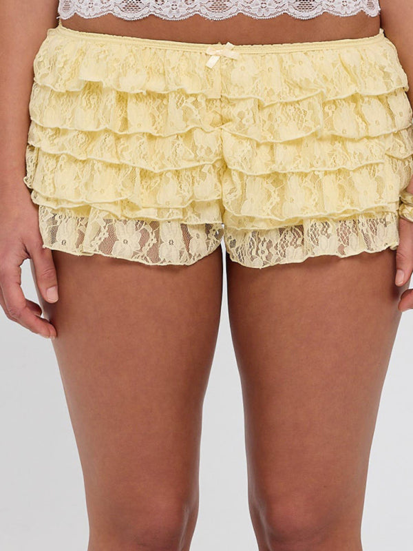 Bloomers- Lace Ruffle Bloomers for Lounge & Bridal Nights- Yellow- IndioGear Women Clothing