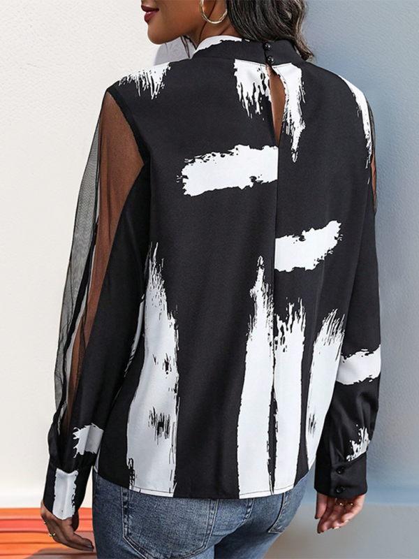 Blouses- Black & White Brushstroke Blouse for Artistic Souls- - IndioGear.com