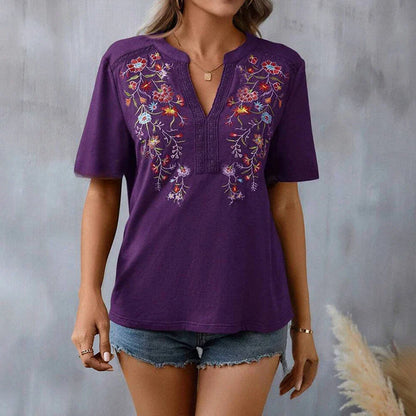 Blouses- Boho-Chic Women's Embroidered Floral Blouse- - IndioGear.com