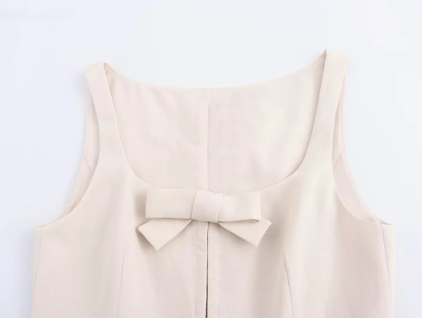 Blouses- Bow Crop Top for Artistic Evenings Tailored Cream Blouse- - IndioGear Women Clothing