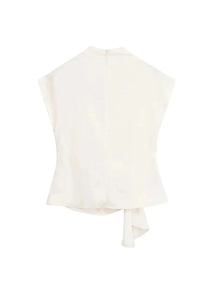 Blouses- Bow-Tie Mock Neck Blouse- - IndioGear.com