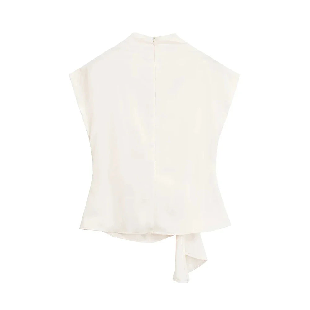 Blouses- Bow-Tie Mock Neck Blouse- - IndioGear.com