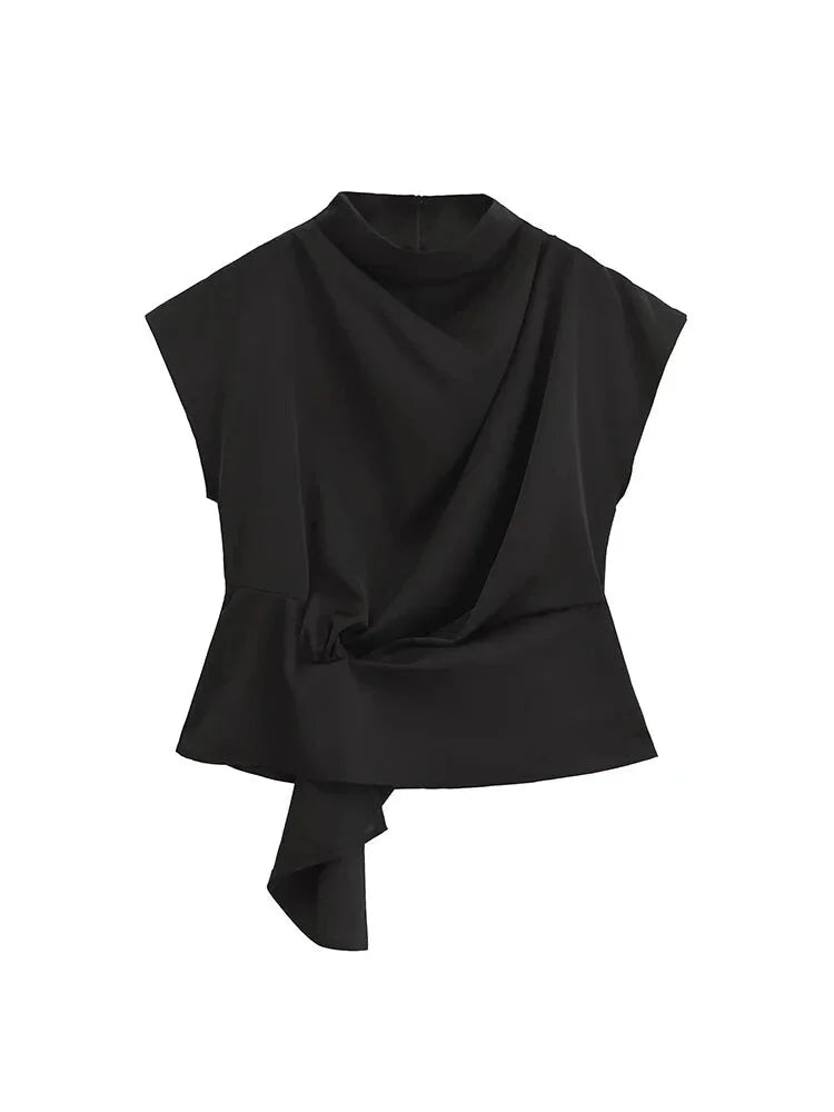 Blouses- Bow-Tie Mock Neck Blouse- - IndioGear.com