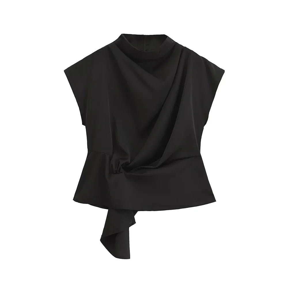 Blouses- Bow-Tie Mock Neck Blouse- Black- IndioGear.com