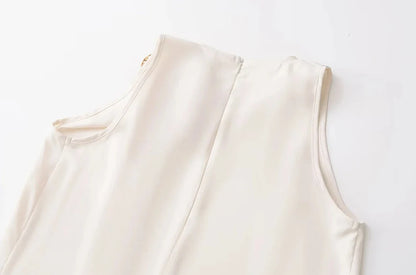 Blouses- Draped Cowl Neck Sleeveless Top with Ring Side- - IndioGear.com