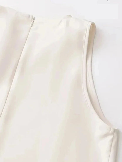 Blouses- Draped Cowl Neck Sleeveless Top with Ring Side- - IndioGear.com