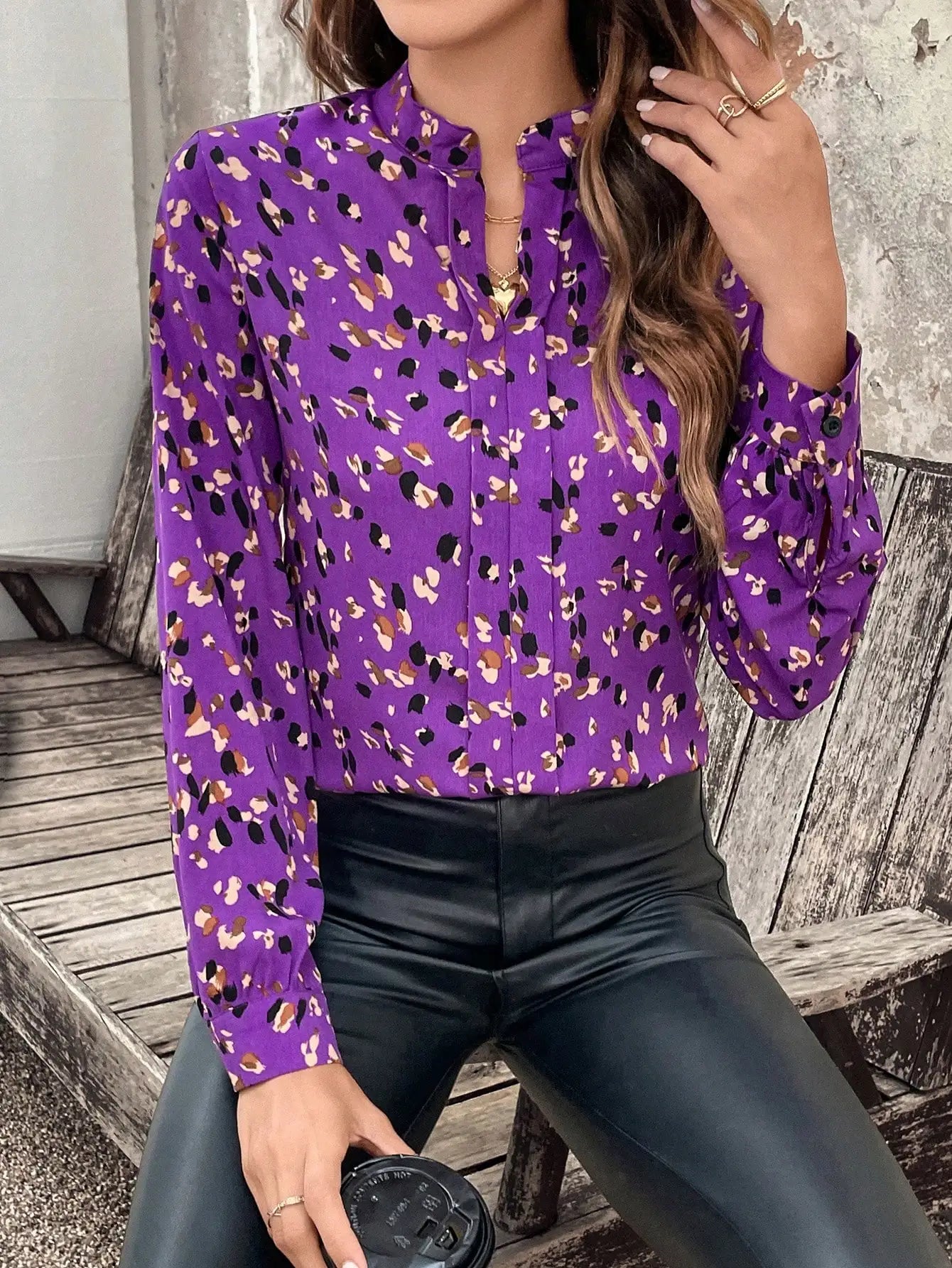 Blouses- Floral Everyday Blouse for Office Settings- - IndioGear.com