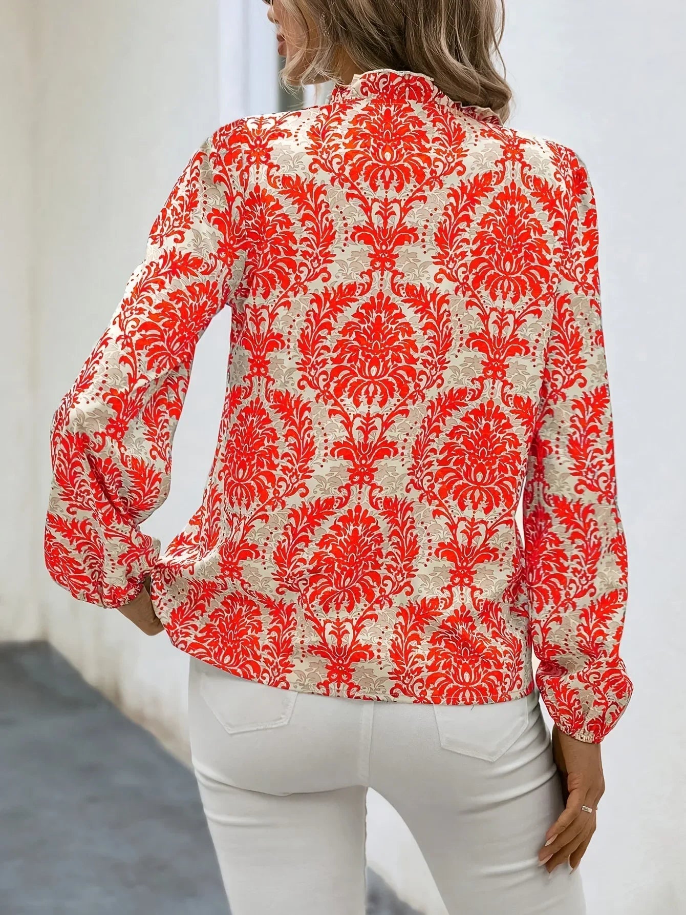 Blouses- Golden Damask Autumn Blouse with Long Sleeves- - IndioGear.com