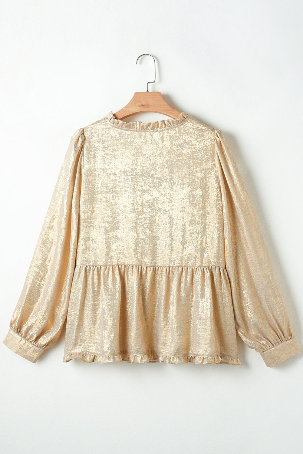 Blouses & Shirts- Metallic Frilled V-Neck Blouse Sparkle Top- - IndioGear Women Clothing