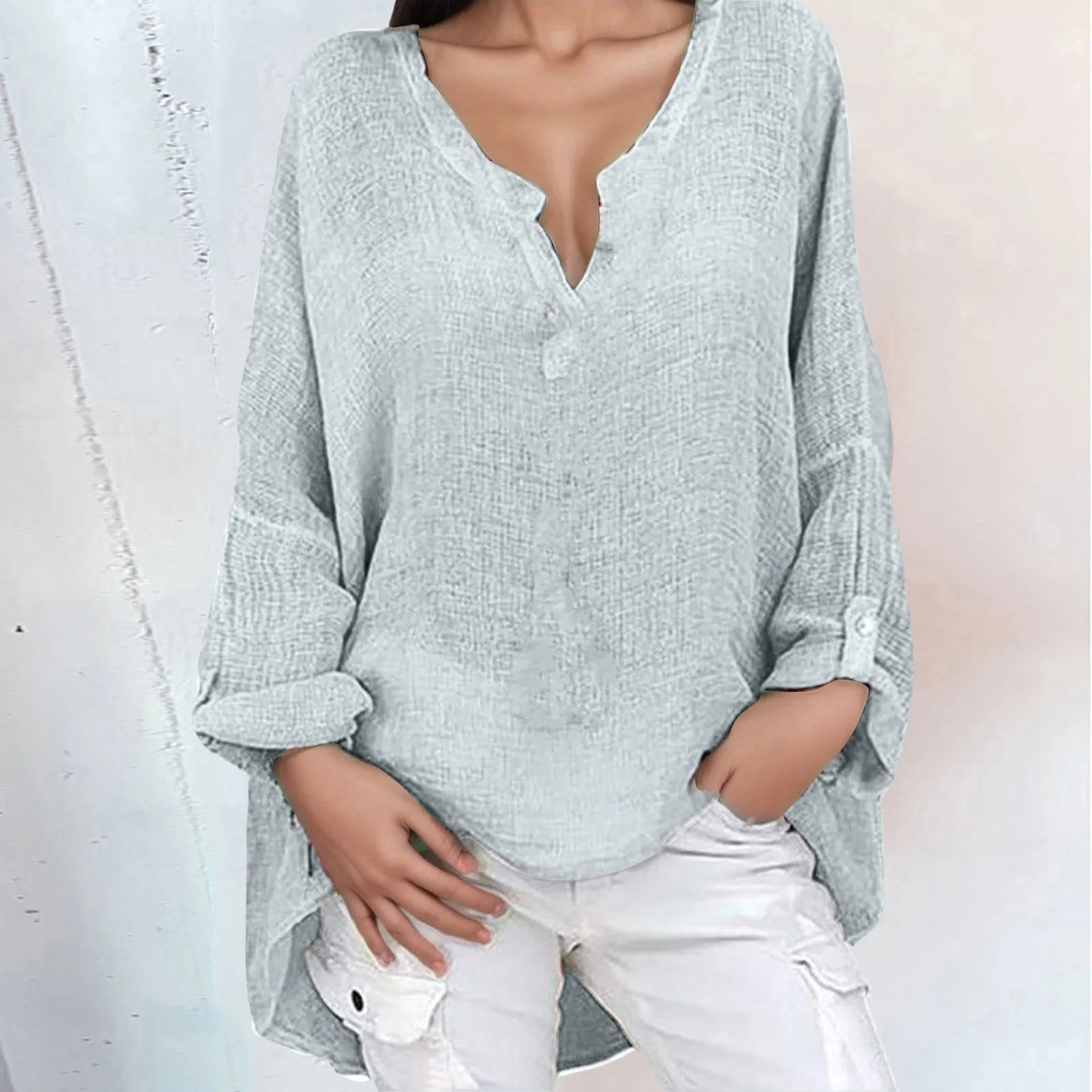 Blouses- Summer High-Low Blouse for Women- Grey- IndioGear.com