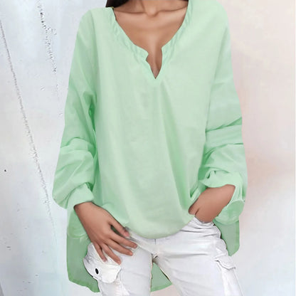 Blouses- Summer High-Low Blouse for Women- Green- IndioGear.com