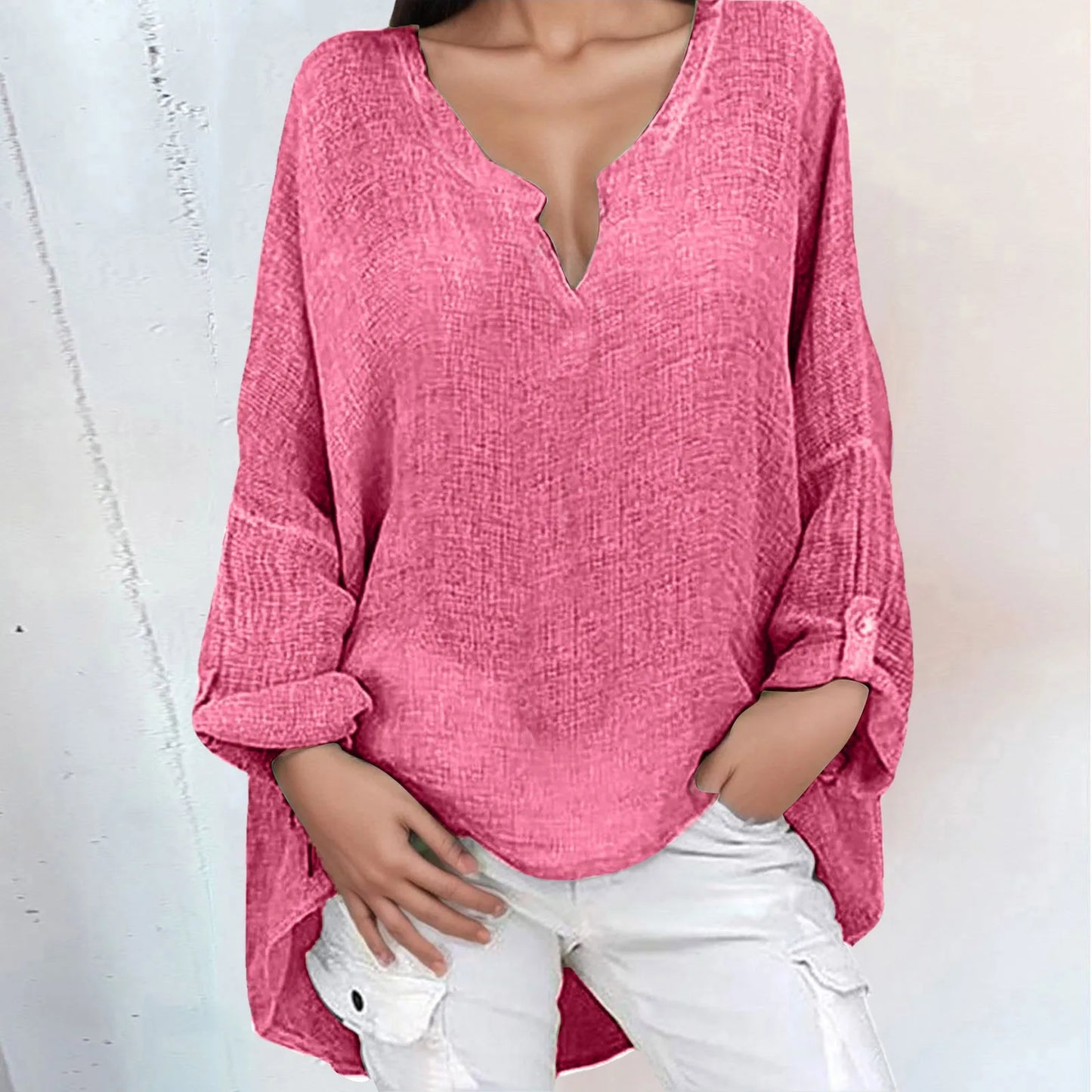 Blouses- Summer High-Low Blouse for Women- Pink- IndioGear.com