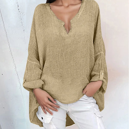 Blouses- Summer High-Low Blouse for Women- Khaki- IndioGear.com