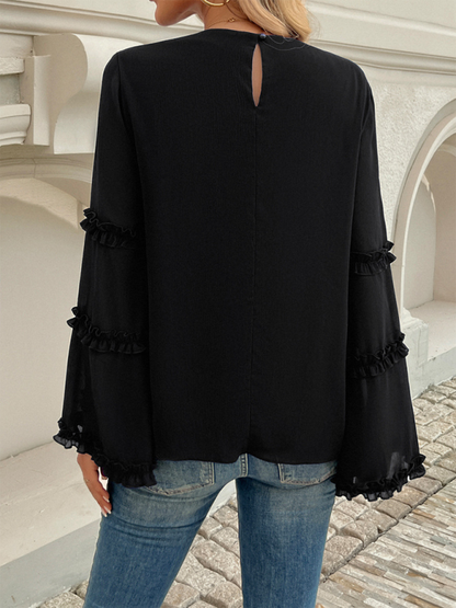 Blouses- The Ruffle Sleeve Blouse for Woman- - IndioGear.com