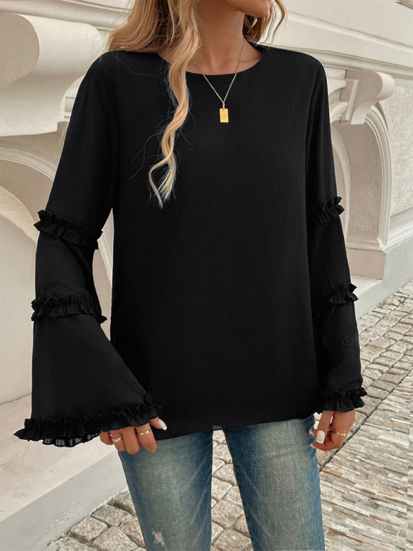 Blouses- The Ruffle Sleeve Blouse for Woman- - IndioGear.com