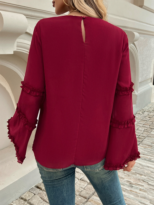 Blouses- The Ruffle Sleeve Blouse for Woman- - IndioGear.com