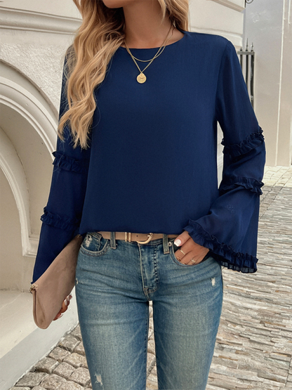 Blouses- The Ruffle Sleeve Blouse for Woman- - IndioGear.com