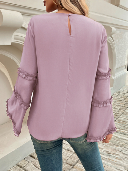 Blouses- The Ruffle Sleeve Blouse for Woman- - IndioGear.com