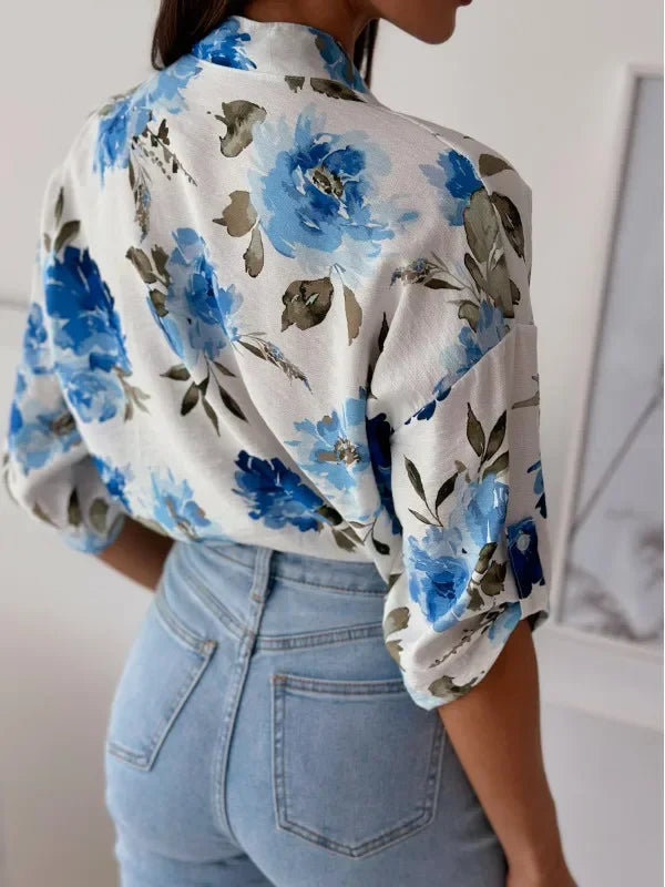 Blouses- Vibrant Floral Print Casual Blouse- - IndioGear.com