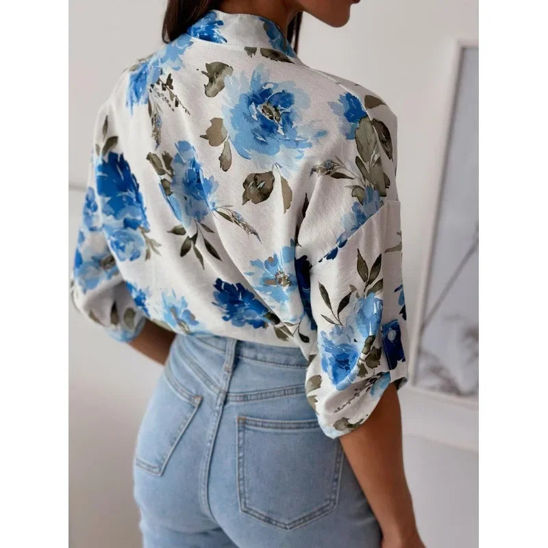 Blouses- Vibrant Floral Print Casual Blouse- - IndioGear.com