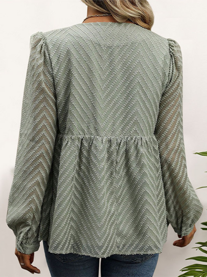 Blouses- Women Chevron Textured Top Blouse with Long Sleeves- - IndioGear.com